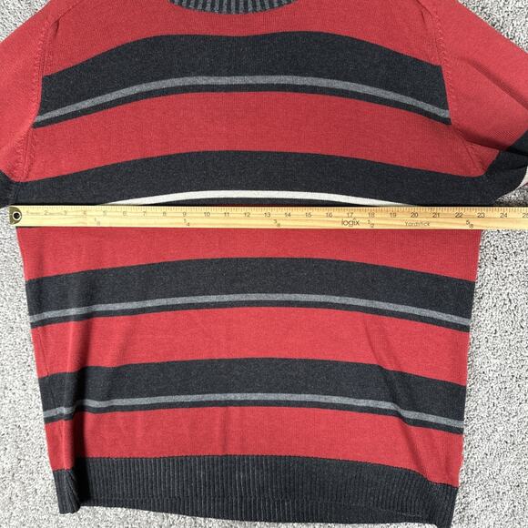 Vtg Levis Sweater Mens L Red Gray Striped Lightweight Cotton Y2K Mallcore Grunge - Picture 8 of 9